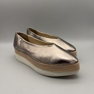 Gioseppo Shoes Womens Size 38 Gold Leather Platform Espadrille Slip On Flats